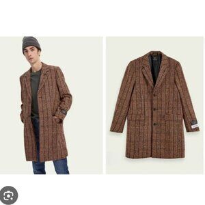 SCOTCH & SODA | Single Breasted Overcoat  Jacket Wool Plaid Red Mens Sz S